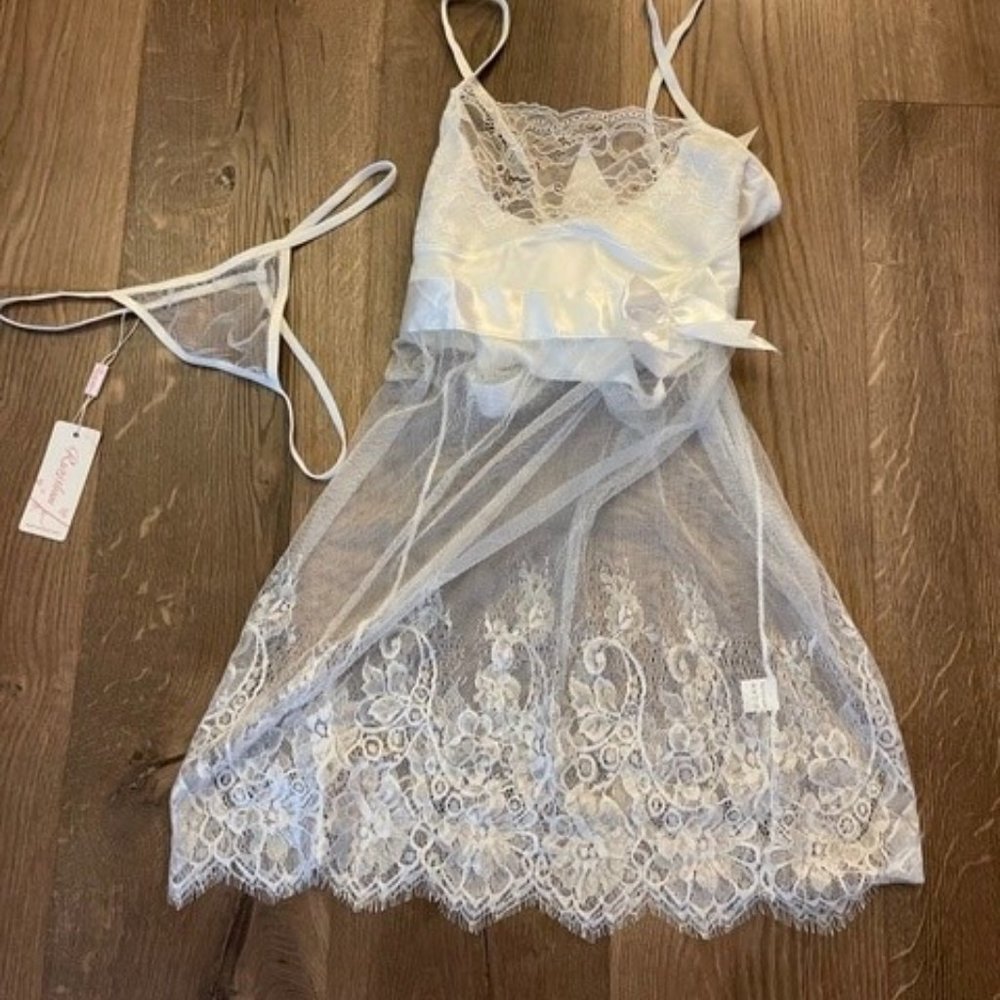 Ruzishun White Lace Teddy with panties Size L